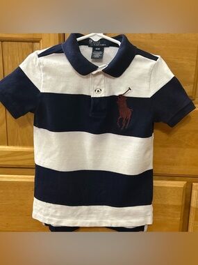 Polo Ralph Lauren Boy's Blue Striped Polo Shirt with Large Polo Pony Size 4/4T
